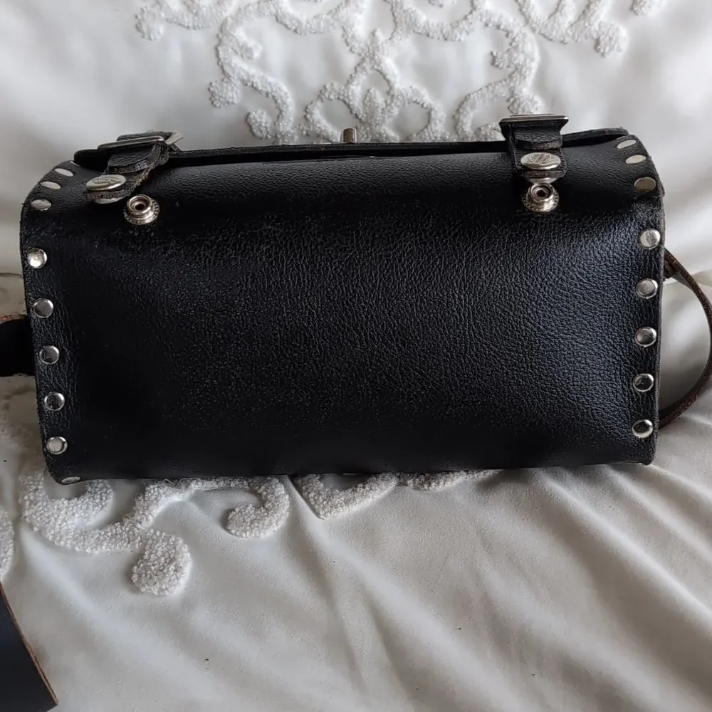 Vintage Harley-Davidson ♠️Black  Leather Silver Studded Biker Barrel Bag